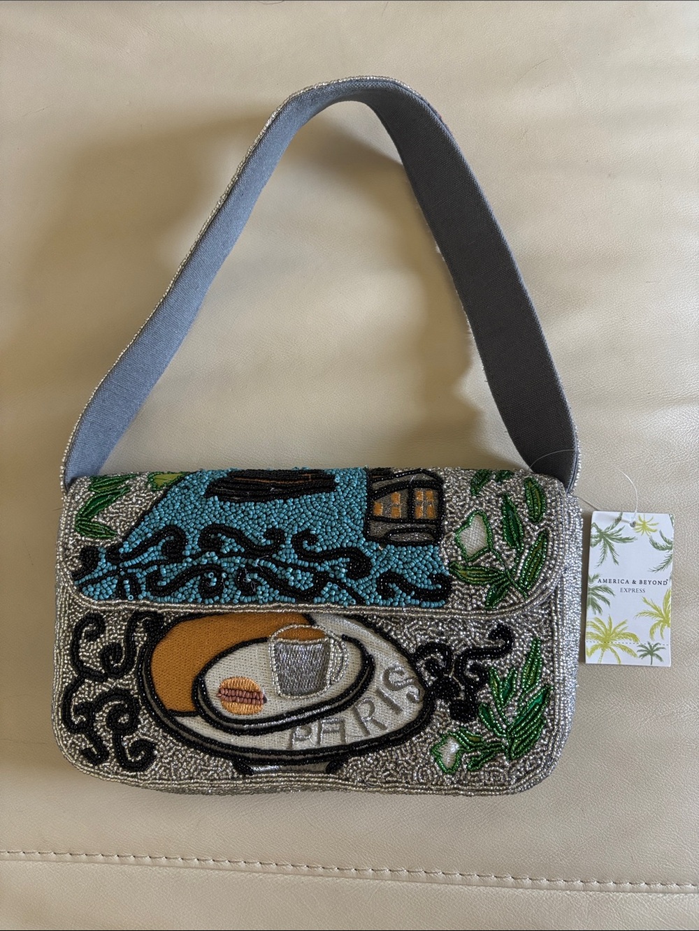 America & Beyond Paris Cafe Beaded Shoulder Bag NWT Handcrafted Boutique